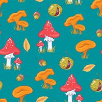 Autumn Mushroom and Chestnuts Seamless Pattern vector