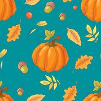 Seamless pattern autumn pumpkin, acorns, leaves and fruits vector