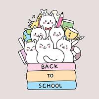 back to school cat reading book vector