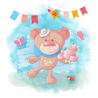 Cute cartoon Teddy bear on blue background vector