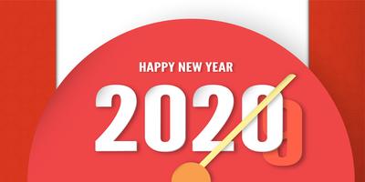 Happy new year 2020 clock design, year of the rat in paper cut and craft style. vector