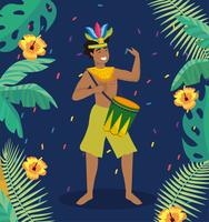 Male carnival musician with drum and costume  vector