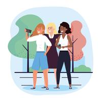 Group of diverse women taking selfie in the park  vector