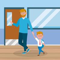 Father and son in hallway at school  vector