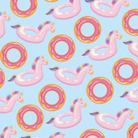 Seamless donut and pink unicorn float pattern  vector