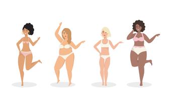 Set of diverse women in underclothes  vector