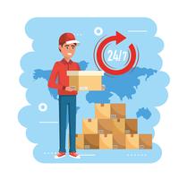 Delivery man with box and stack of packages  vector