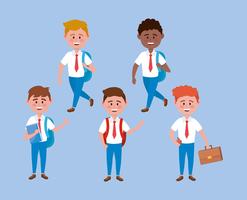 Set of diverse boys in school uniforms on blue background  vector