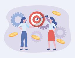 Businesswomen with target and gears  vector