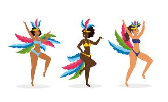 Set of female carnival dancers in traditional costumes  vector