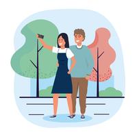 Man and woman taking selfie  vector