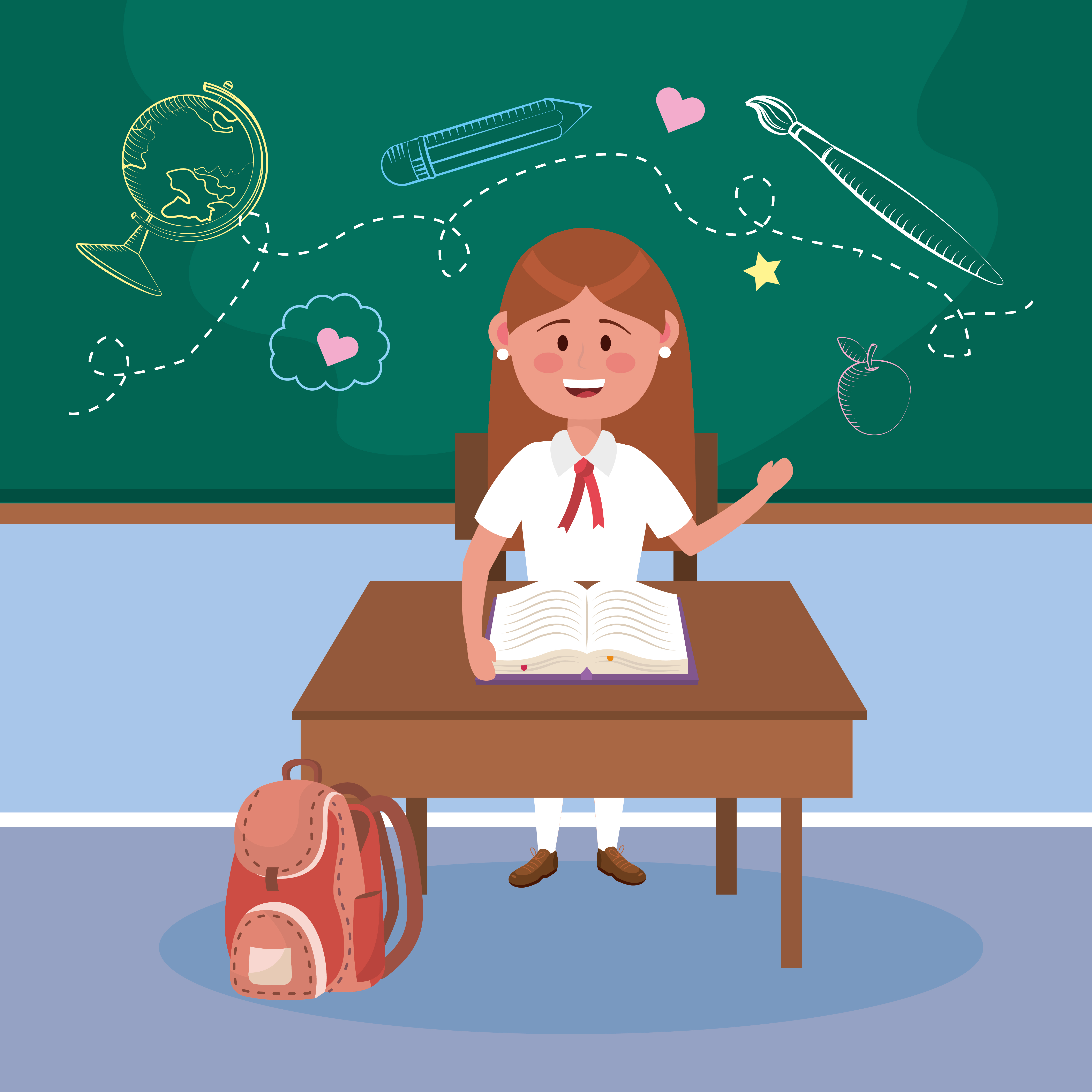 Female Student At Desk In Classroom Download Free Vectors