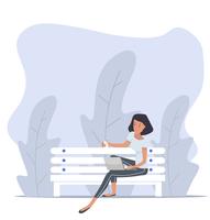 woman sitting bench with notebook in nature  vector