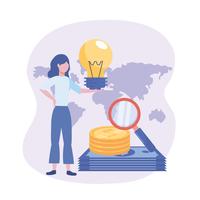 Businesswoman with idea bulb and money  vector