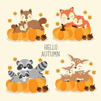 Lindos animales del bosque en otoño. vector