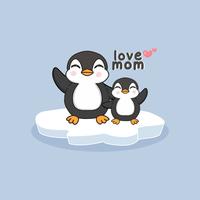 Dibujado a mano madre pingüino y bebé vector