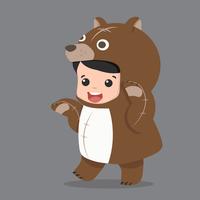 little kid characters in bear costume vector