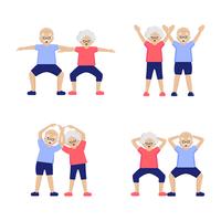 Couple Elderly People Doing Exercises Set vector