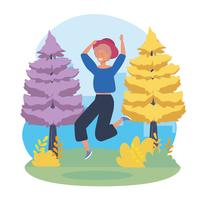 Young woman with hat jumping in park  vector