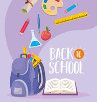 Back to school message with backpack and supplies  vector