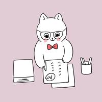 regreso a la escuela, papel de escribir de gato maestro vector