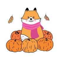 Autumn, Fox and pumpkins vector