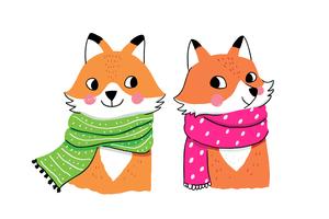  winter foxes in scarfs  vector