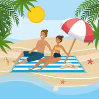 Couple relaxing on towel under umbrella at beach  vector