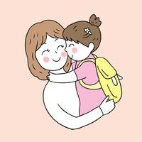 back to school mother and daughter kissing  vector