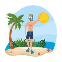 Man wearing scuba gear on beach  vector