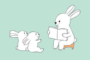 teacher rabbit and students rabbits reading a book  vector