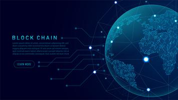 Tecnología blockchain con concepto de conexión global. vector