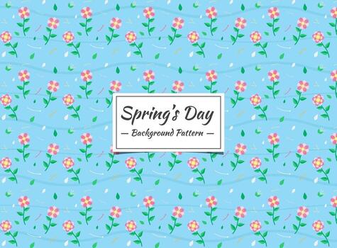 Spring pink floral seamless pattern on blue background  vector