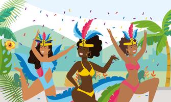 Female carnival dancers with confetti on street vector