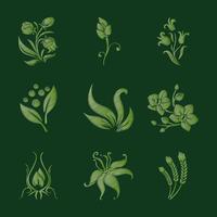 Set of Embroidered Flowers in Green vector