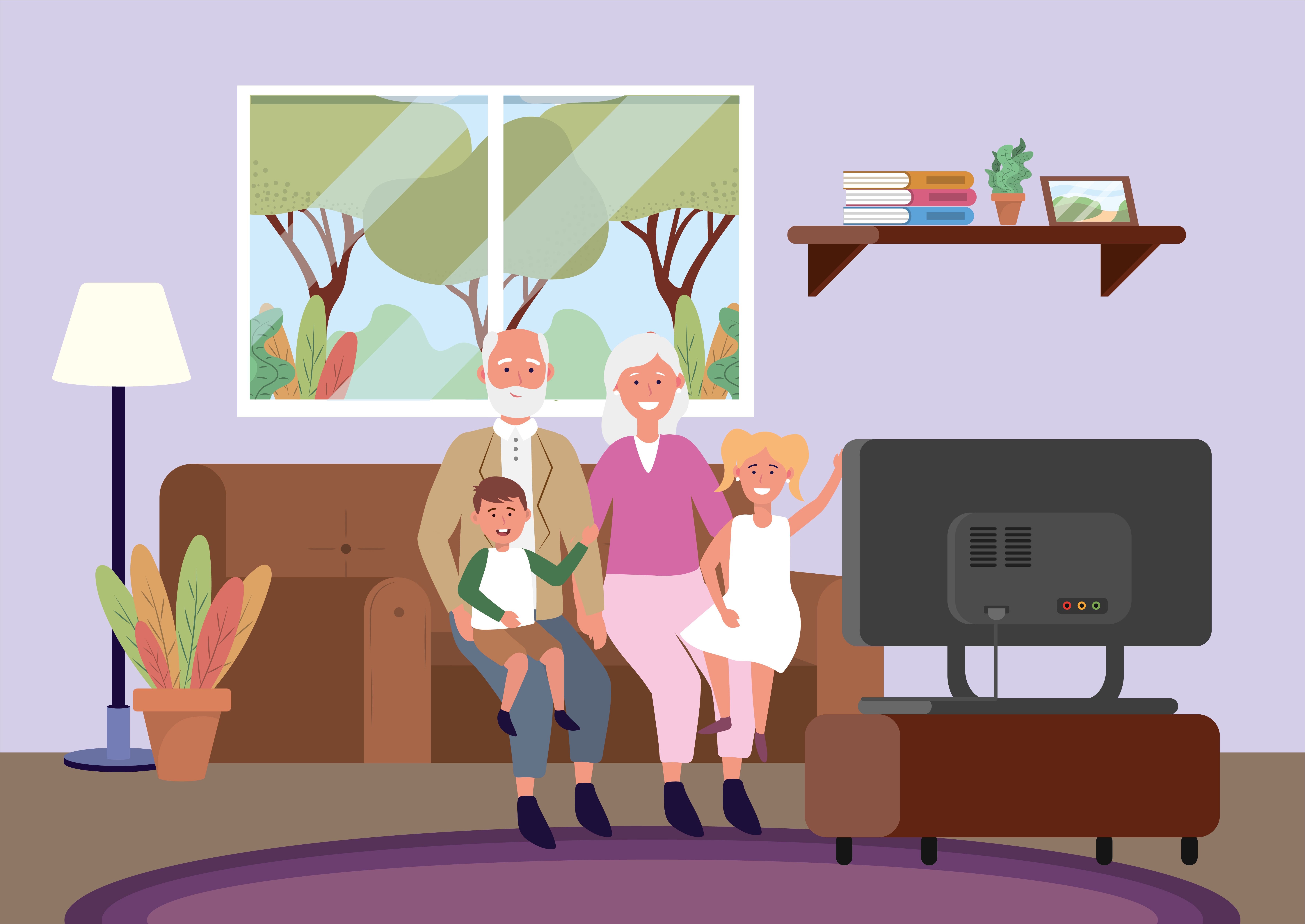 Grandparents And Grandchildren Sitting On The Couch Download
