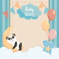 Tarjeta de Baby Shower con panda en luna vector