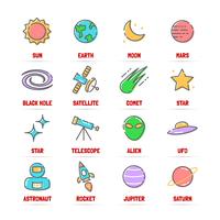 space vector line icons with flat colors