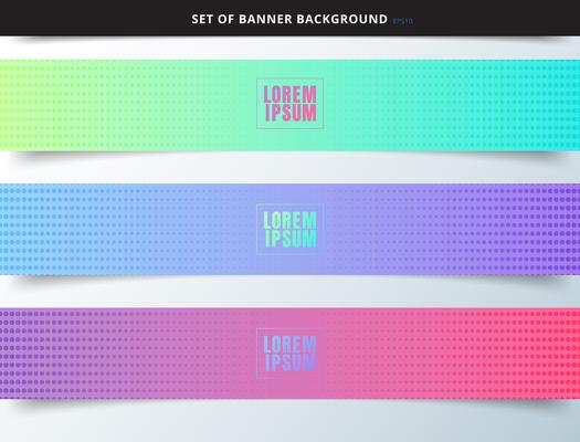 Set of halftone gradient banners with vibrant color and texture