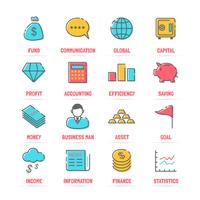 business vector line icons with flat colors