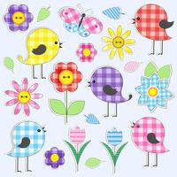 Cute birds and flowers vector