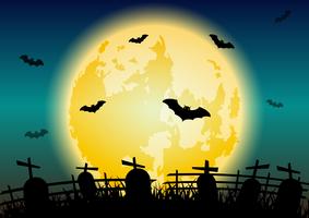 Glowing halloween moon background with cemetery vector