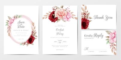 Elegant wedding invitation set with watercolor flowers  vector