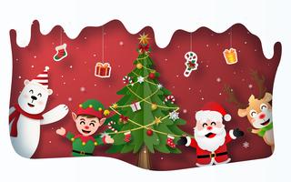 Christmas party with Santa Claus and character in Snow frame  vector