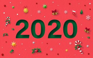 Happy New Year 2020 with Christmas decoration vector