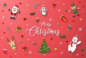 Red card with Christmas character and decoration vector