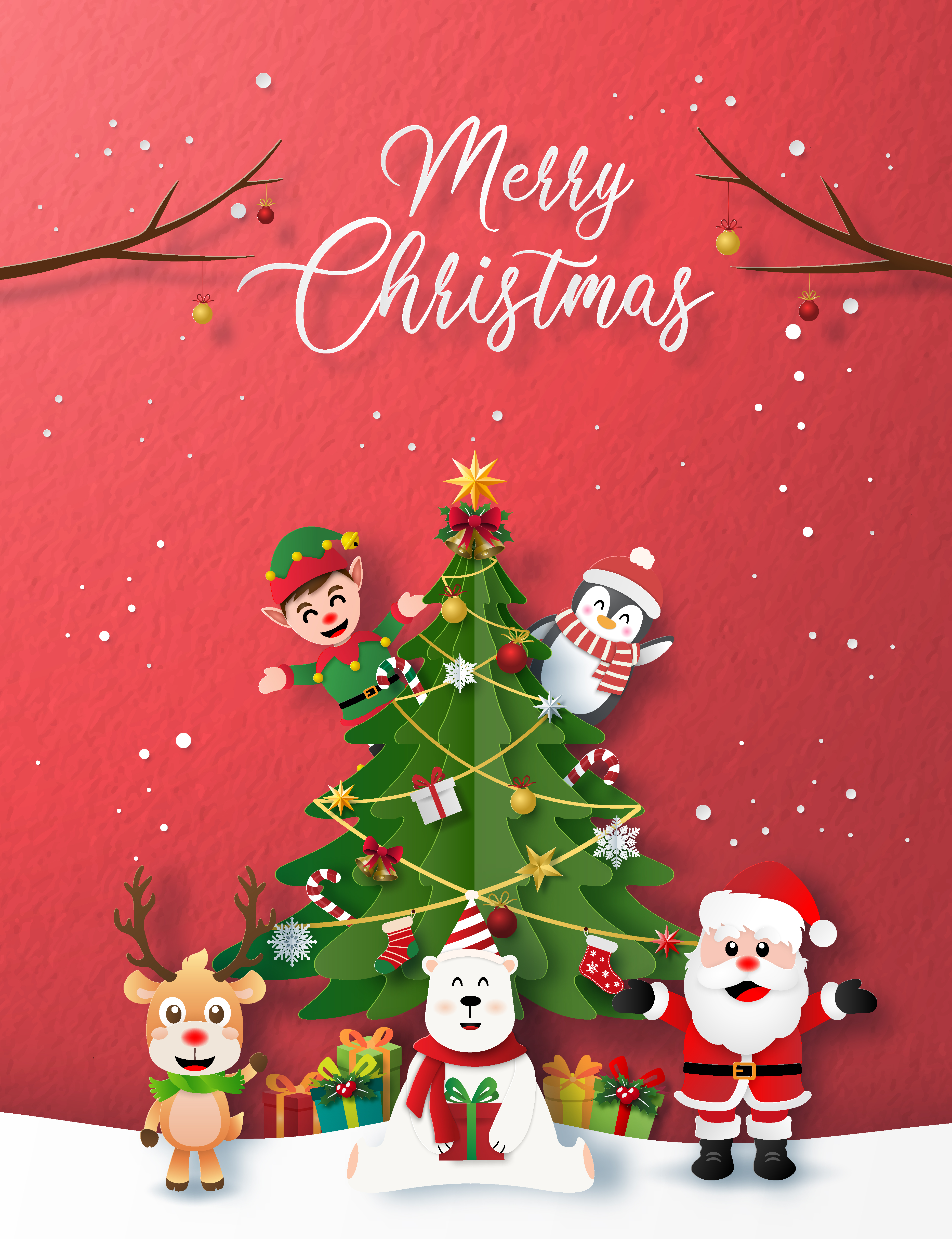 Paper Style Merry Christmas Card Download Free Vectors Clipart Graphics Vector Art
