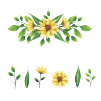 yellow floral arrangement wreath and leaf style watercolor vector