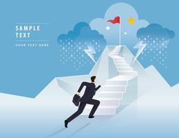Businessman running up stairway to the Red Flag on mountain vector