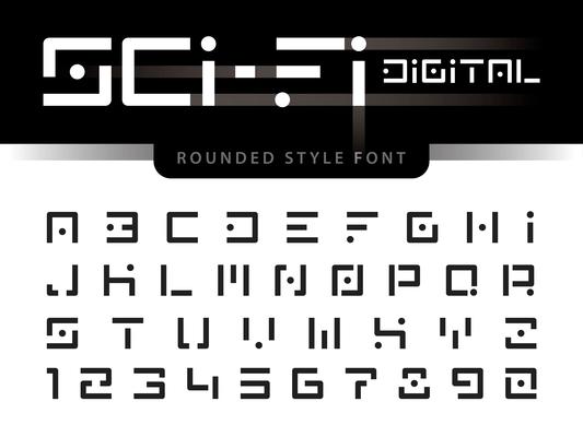 Digital Futuristic Alphabet Letters and numbers